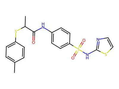 2-(4-methylphenyl)sulfanyl-N-[4-(1,3-thiazol-2-ylsulfamoyl)phenyl]propanamide structure