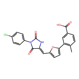 3-(5-((1-(4-Chlorophenyl)-2,5-dioxoimidazolidin-4-ylidene)methyl)furan-2-yl)-4-methylbenzoic acid structure