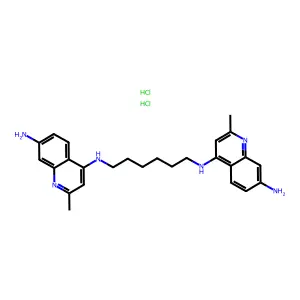 Quinoline, 4,4'-hexamethylenediiminobis(7-amino-2-methyl-, dihydrochloride, methanol, trihydrate structure
