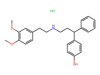 4-(3-((2-(3,4-Dimethoxyphenyl)ethyl)amino)-1-phenylpropyl)phenol hydrochloride structure