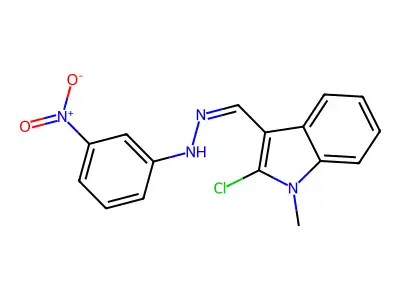 N-[(2-chloro-1-methylindol-3-yl)methylideneamino]-3-nitroaniline structure