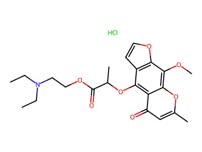 2-diethylaminoethyl 2-(9-methoxy-7-methyl-5-oxo-furo[3,2-g]chromen-4-yl)oxypropanoate structure
