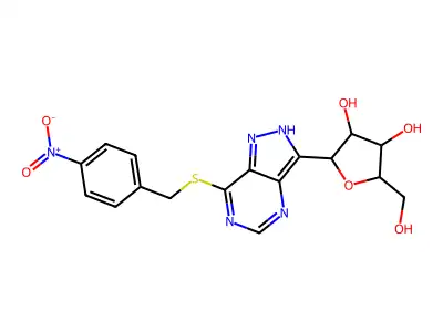 7-((4-Nitrobenzyl)thio)-3-(beta-D-ribofuranosyl)pyrazolo(4,3-d)pyrimidine structure