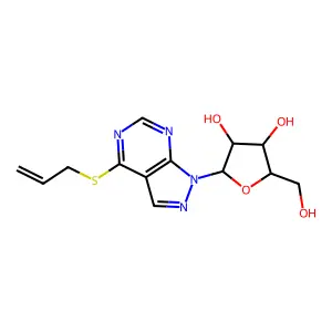 2-(hydroxymethyl)-5-(4-prop-2-enylsulfanylpyrazolo[3,4-d]pyrimidin-1-yl)oxolane-3,4-diol structure