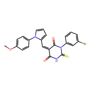 (5E)-1-(3-bromophenyl)-5-{[1-(4-methoxyphenyl)-1H-pyrrol-2-yl]methylidene}-2-thioxodihydropyrimidine-4,6(1H,5H)-dione structure