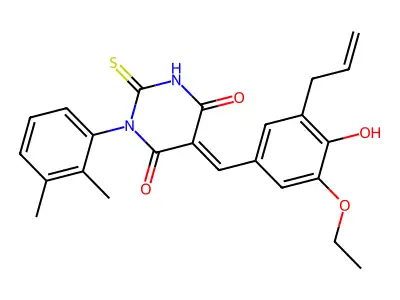 (5E)-1-(2,3-dimethylphenyl)-5-[3-ethoxy-4-hydroxy-5-(prop-2-en-1-yl)benzylidene]-2-thioxodihydropyrimidine-4,6(1H,5H)-dione structure