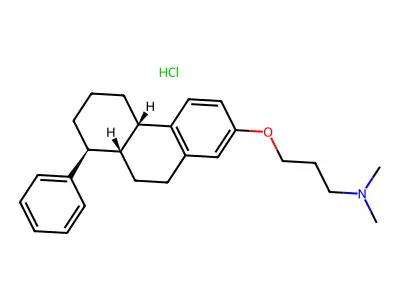 1-Propanamine, N,N-dimethyl-3-((4b,5,6,7,8,8a,9,10-octahydro-8-phenyl-2-phenanthrenyl)oxy)-, hydrochloride, hydrate, (4b-alpha,8-alpha,8a-alpha)- structure