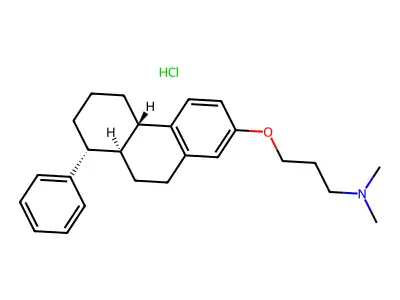 1-Propanamine, N,N-dimethyl-3-((4b,5,6,7,8,8a,9,10-octahydro-8-phenyl-2-phenanthrenyl)oxy)-, hydrochloride, hydrate, (4b-alpha,8-beta,8a-beta)- structure