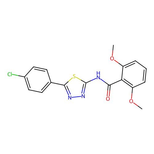 N-[5-(4-chlorophenyl)-1,3,4-thiadiazol-2-yl]-2,6-dimethoxybenzamide structure