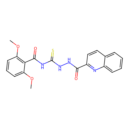 2,6-dimethoxy-N-{[2-(quinolin-2-ylcarbonyl)hydrazinyl]carbonothioyl}benzamide structure