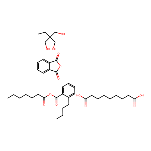 Nonanedioic acid, polymer with 2-ethyl-2-(hydroxymethyl)-1,3-propanediol and 1,3-isobenzofurandione, butylbenzoate heptanoate structure