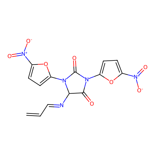 1,3-Bis(5-nitro-2-furanyl)-5-(2-propenylideneamino)-2,4-imidazolidinedione structure