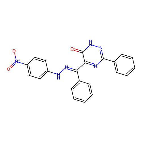 5-[N-(4-nitroanilino)-C-phenylcarbonimidoyl]-3-phenyl-1H-1,2,4-triazin-6-one structure