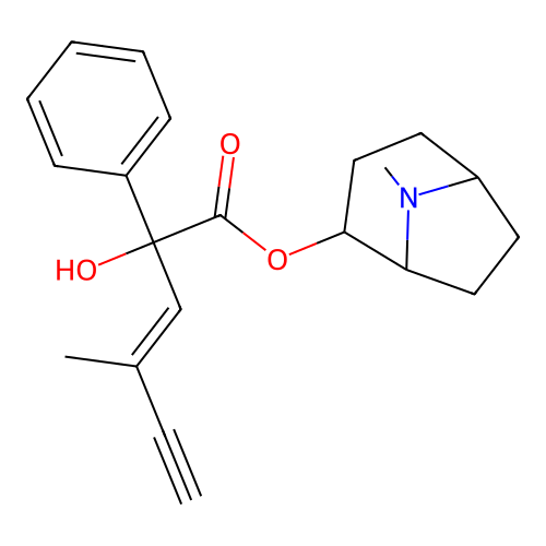 (+)-2-alpha-Tropan-2-ol, (+-)-2-(2-methyl-1-buten-3-ynyl)-2-phenylglycolate structure
