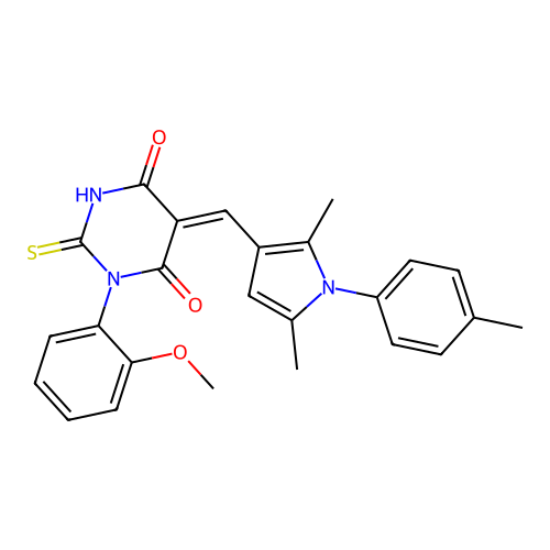 (5Z)-5-[[2,5-dimethyl-1-(4-methylphenyl)pyrrol-3-yl]methylidene]-1-(2-methoxyphenyl)-2-sulfanylidene-1,3-diazinane-4,6-dione structure
