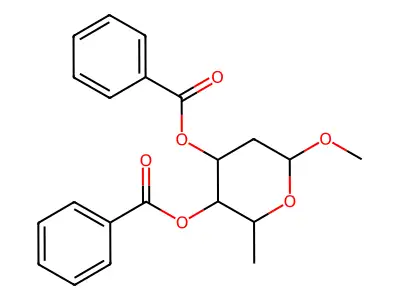 Methyl 3,4-di-O-benzoyl-2,6-dideoxyhexopyranoside structure