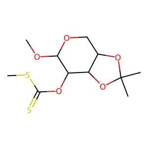 O-(6-methoxy-2,2-dimethyl-4,6,7,7a-tetrahydro-3aH-[1,3]dioxolo[4,5-c]pyran-7-yl) methylsulfanylmethanethioate structure