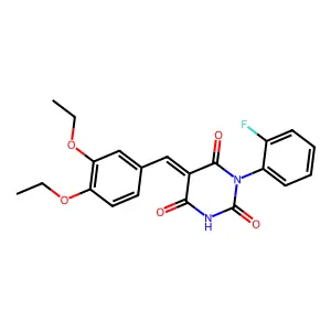 5-(3,4-diethoxybenzylidene)-1-(2-fluorophenyl)-2,4,6(1H,3H,5H)-pyrimidinetrione structure