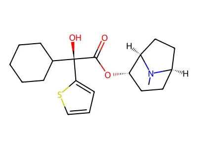 (+)-2-alpha-Tropan-2-ol, (+)-2-cyclohexyl-2-(2-thienyl)glycolate structure