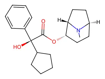 (-)-2-alpha-Tropan-2-ol, (+)-2-cyclopentyl-2-phenylglycolate structure