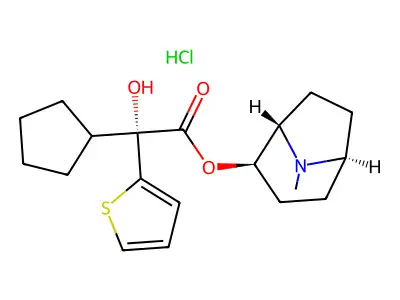 (+)-2-beta-Tropan-2-ol, (-)-2-cyclopentyl-2-(2-thienyl)glycolate, hydrochloride structure