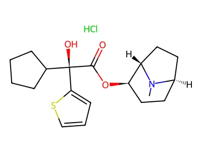 (+)-2-beta-Tropan-2-ol, (+)-2-cyclopentyl-2-(2-thienyl)glycolate, hydrochloride structure