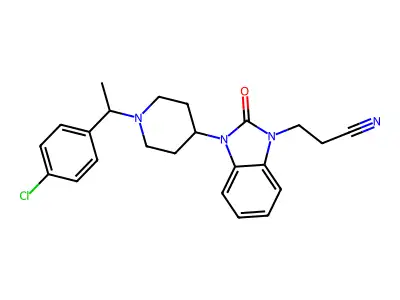 3-[3-[1-[1-(4-chlorophenyl)ethyl]-4-piperidyl]-2-oxo-benzoimidazol-1-yl]propanenitrile structure