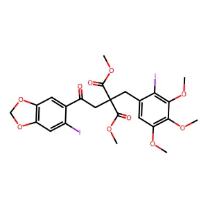 dimethyl 2-[2-(6-iodo-1,3-benzodioxol-5-yl)-2-oxoethyl]-2-[(2-iodo-3,4,5-trimethoxyphenyl)methyl]propanedioate structure