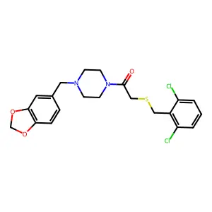 1-[4-(1,3-benzodioxol-5-ylmethyl)piperazin-1-yl]-2-[(2,6-dichlorobenzyl)sulfanyl]ethanone structure