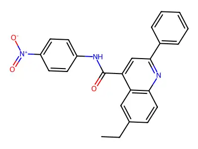 6-ethyl-N-(4-nitrophenyl)-2-phenylquinoline-4-carboxamide structure