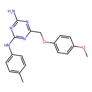 6-[(4-methoxyphenoxy)methyl]-N-(4-methylphenyl)-1,3,5-triazine-2,4-diamine structure