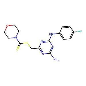 {4-amino-6-[(4-fluorophenyl)amino]-1,3,5-triazin-2-yl}methyl morpholine-4-carbodithioate structure