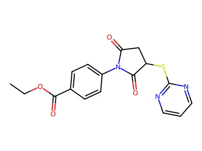 Ethyl 4-[2,5-dioxo-3-(pyrimidin-2-ylsulfanyl)pyrrolidin-1-yl]benzoate structure