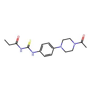N-[[4-(4-acetylpiperazin-1-yl)phenyl]carbamothioyl]propanamide structure