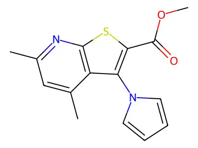 methyl 4,6-dimethyl-3-(1H-pyrrol-1-yl)thieno[2,3-b]pyridine-2-carboxylate structure
