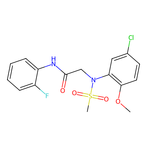 2-(5-chloro-2-methoxy-N-methylsulfonylanilino)-N-(2-fluorophenyl)acetamide structure