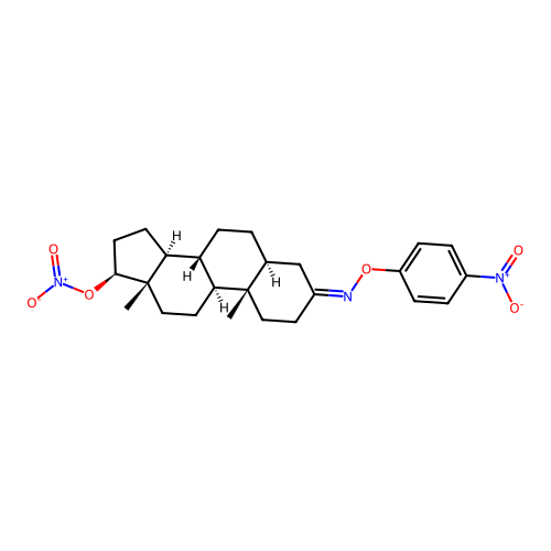 5-alpha-Androstan-3-one, 17-beta-hydroxy-, O-(p-nitrophenyl)oxime, nitrate (ester) structure