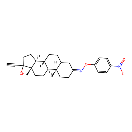 17-Hydroxy-17-alpha-pregn-20-yn-3-one O-(p-nitrophenyl)oxime structure