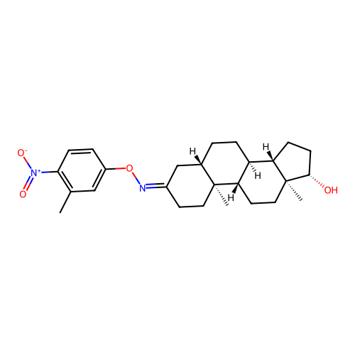 17-beta-Hydroxy-5-alpha-androstan-3-one O-(4-nitro-m-tolyl)oxime structure