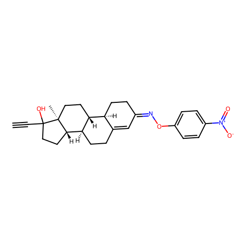 17-Hydroxy-19-nor-17-alpha-pregn-4-en-20-yn-3-one O-(p-nitrophenyl)oxime structure