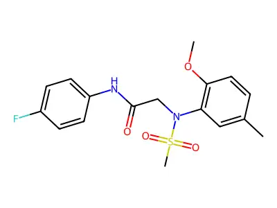 N-(4-fluorophenyl)-2-(2-methoxy-5-methyl-N-methylsulfonylanilino)acetamide structure