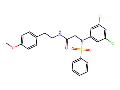 2-[N-(benzenesulfonyl)-3,5-dichloroanilino]-N-[2-(4-methoxyphenyl)ethyl]acetamide structure