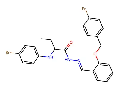 2-(4-bromoanilino)-N-[[2-[(4-bromophenyl)methoxy]phenyl]methylideneamino]butanamide structure