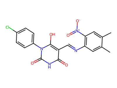 1-(4-chlorophenyl)-5-({2-nitro-4,5-dimethylanilino}methylene)-2,4,6(1H,3H,5H)-pyrimidinetrione structure