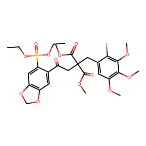 dimethyl 2-[2-(6-diethoxyphosphoryl-1,3-benzodioxol-5-yl)-2-oxoethyl]-2-[(2-iodo-3,4,5-trimethoxyphenyl)methyl]propanedioate structure