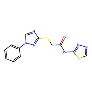 2-[(1-phenyl-1,2,4-triazol-3-yl)sulfanyl]-N-(1,3,4-thiadiazol-2-yl)acetamide structure