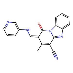 3-methyl-1-oxo-2-[(pyridin-3-ylamino)methylidene]pyrido[1,2-a]benzimidazole-4-carbonitrile structure