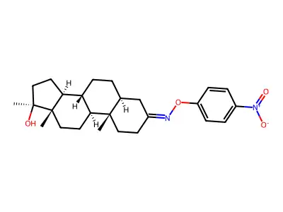 17-beta-Hydroxy-17-methyl-5-alpha-androstan-3-one O-(p-nitrophenyl)oxime structure