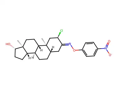 2-alpha-Chloro-17-beta-hydroxy-5-alpha-androstan-3-one O-(p-nitrophenyl)oxime structure