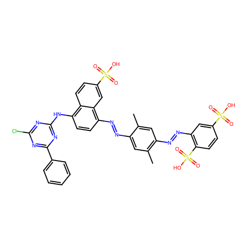 2-[[4-[[4-[(4-chloro-6-phenyl-1,3,5-triazin-2-yl)amino]-7-sulfonaphthalen-1-yl]diazenyl]-2,5-dimethylphenyl]diazenyl]benzene-1,4-disulfonic acid structure